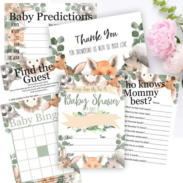 woodland baby shower printable set